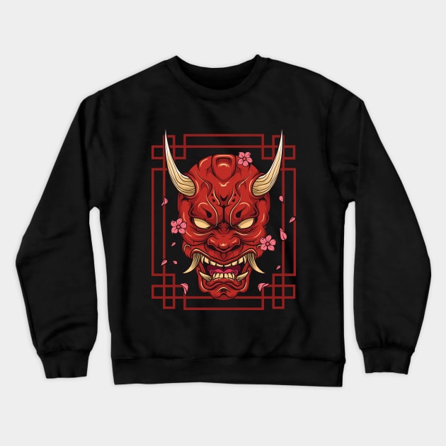 Japanese Art Oni Mask Demon Harajuku Devil T-Shirt Crewneck Sweatshirt by biNutz